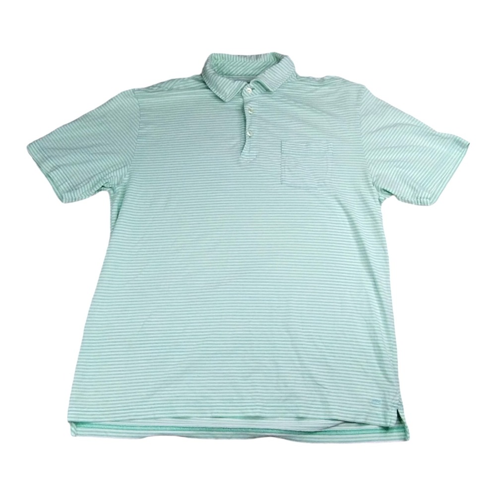 Peter Millar Mens Seaside Wash Green White Polo‎ Shirt Mens Size Medium